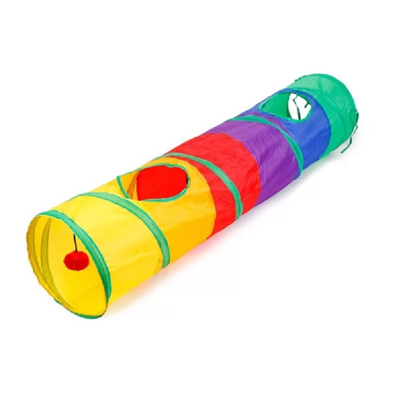 Collapsible Straight rainbow Cat Tunnel Toys bed with Ring paper